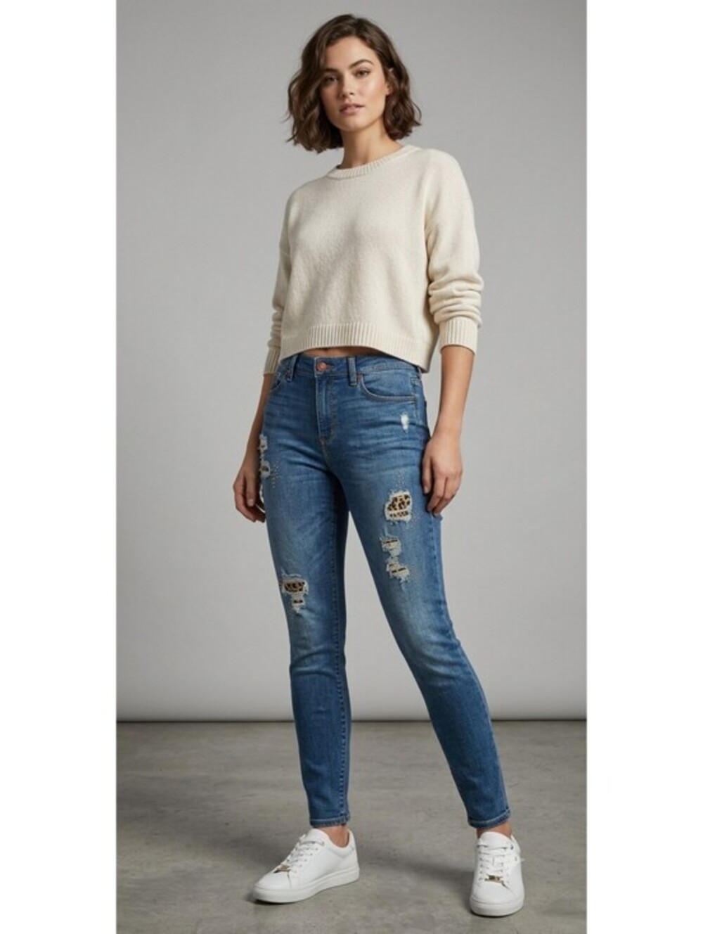 Chicos Platinum Destroyed Leopard Jeggings Skinny Jeans